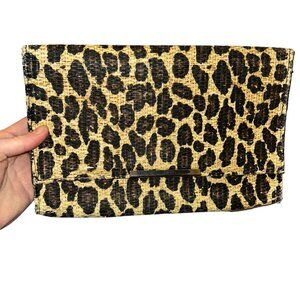H&M leopard print straw envelope clutch bag SPRING SUMMER INFLUENCER 7.5…